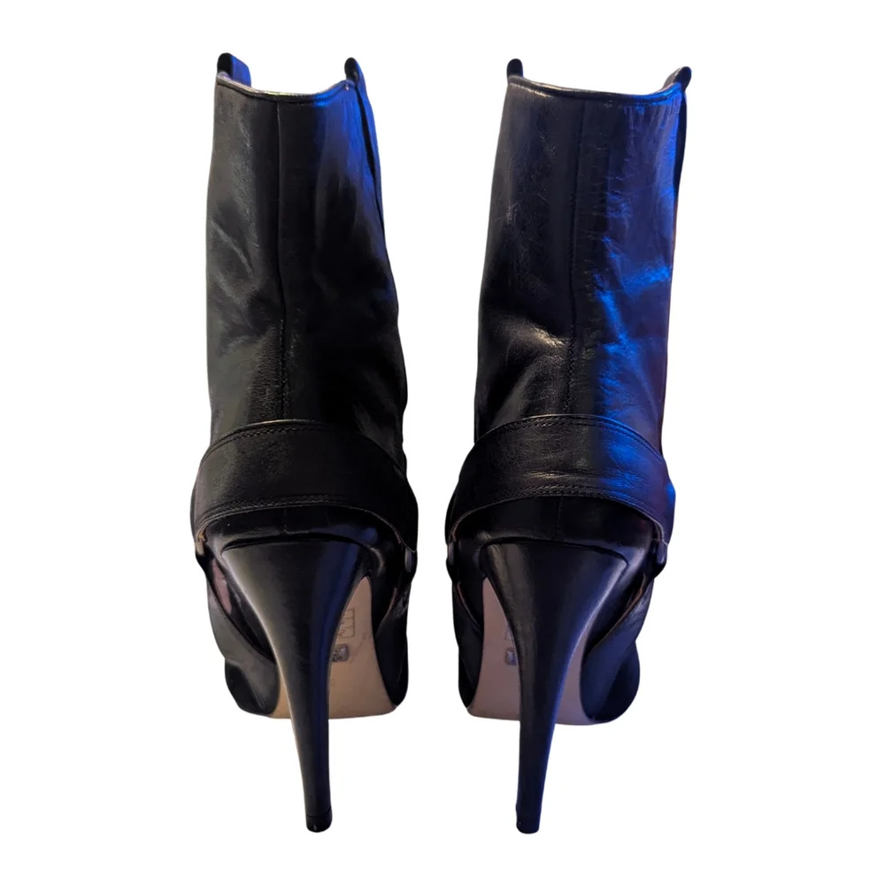 Buffalo London Womens Black Leather Suede Biker Ankle Stiletto Boots Sz 6.5/37 - Picture 3 of 9